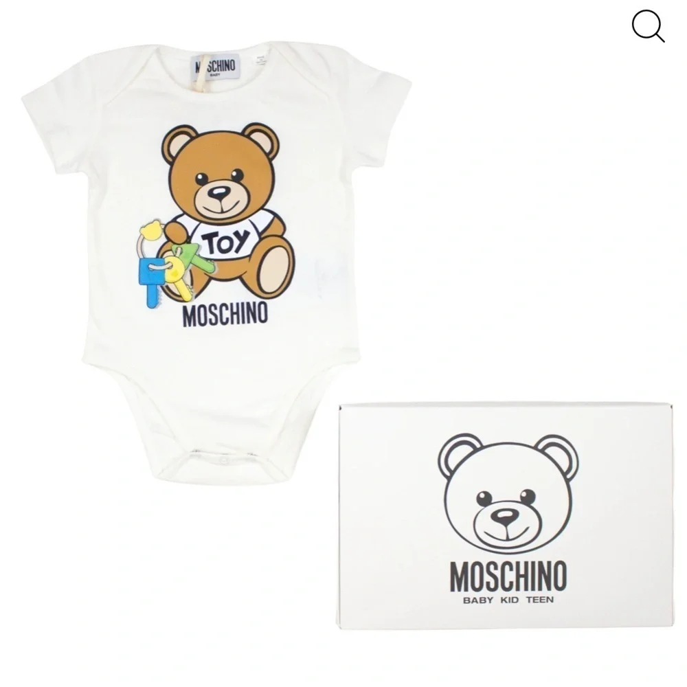 Moschino White Baby Onesie with Bear Print